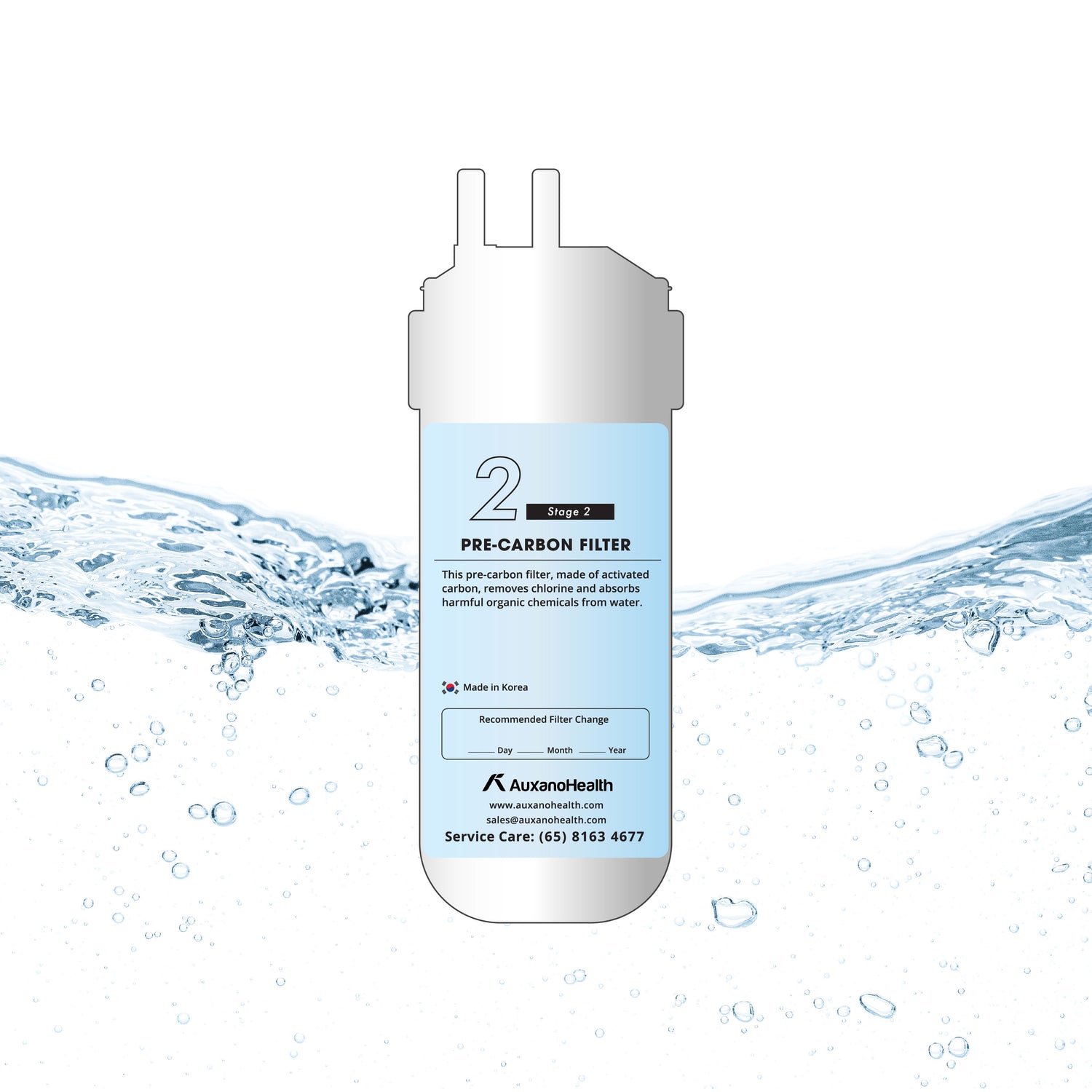 Precarbon Filter for Hot and Cold Purified Water Dispenser OHC-200U Made of activated carbon block that removes chlorine and absorbs harmful organic chemicals out of the water.